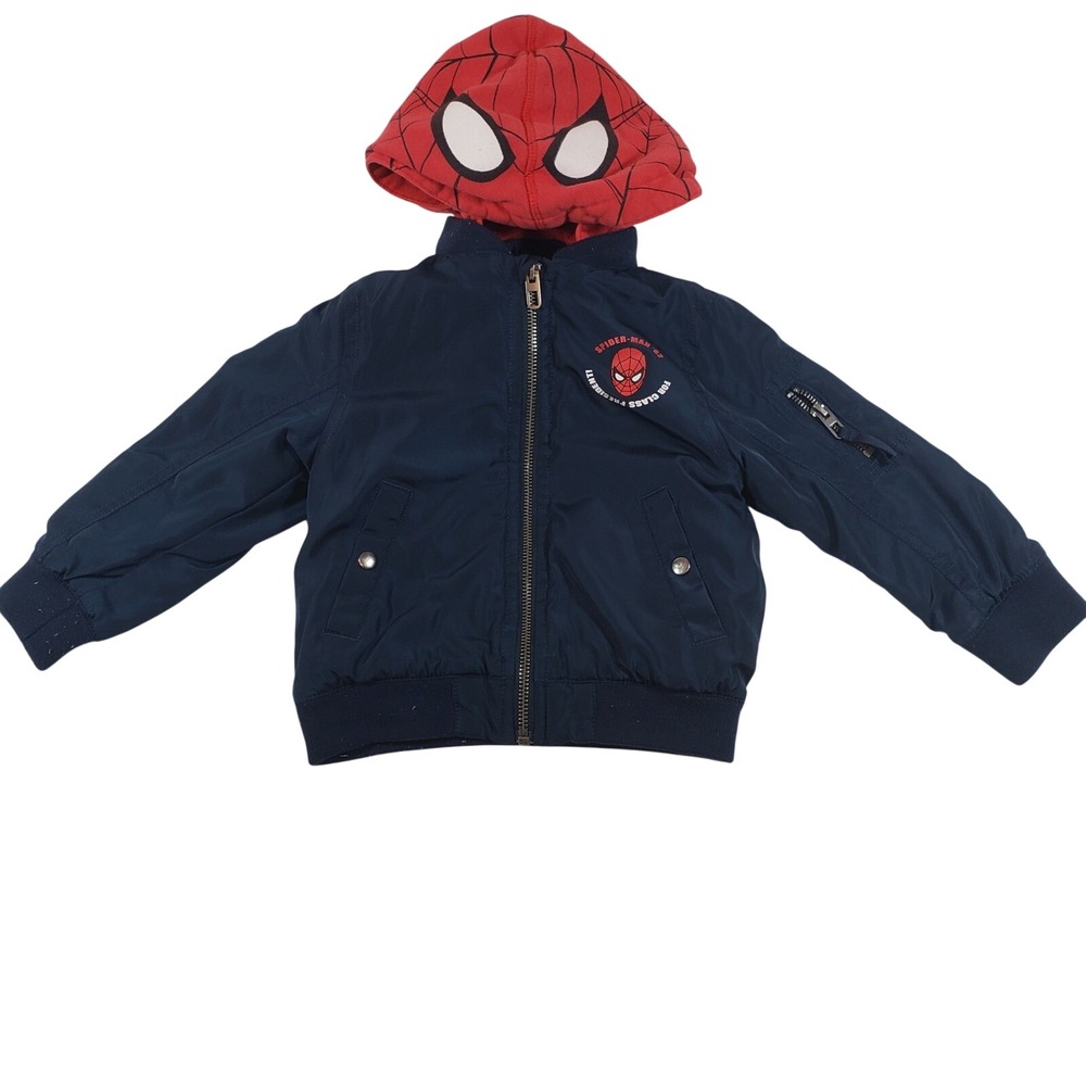 HM Marvel Spider-Man Boys Navy Blue Hooded Bomber Jacket‎ Size 1.5-2Y 92